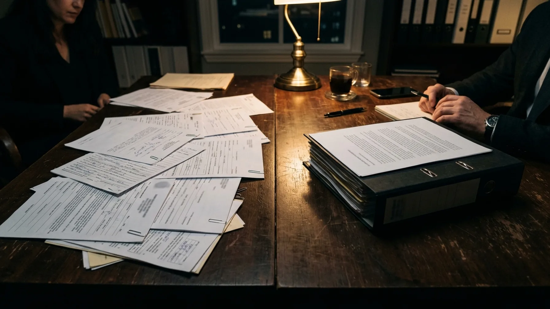 Loose medical records spread on a desk beside the same records bound with a one-page summary
