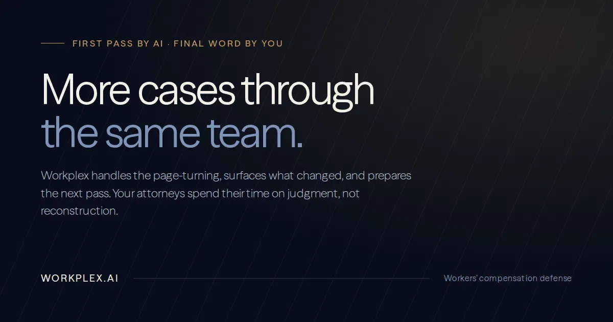 Workplex brand graphic describing an AI first pass with the final word left to the legal team